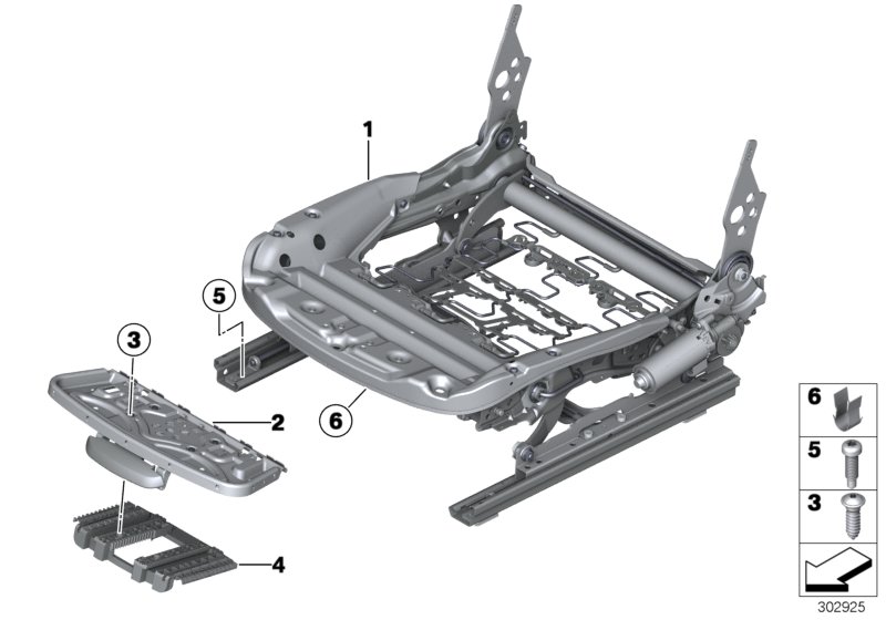 Каркас подушки переднего сиденья для BMW F26 X4 35dX N57Z (схема запчастей)
