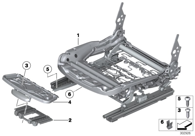 Каркас подушки переднего сиденья для BMW F25 X3 18d N47N (схема запчастей)