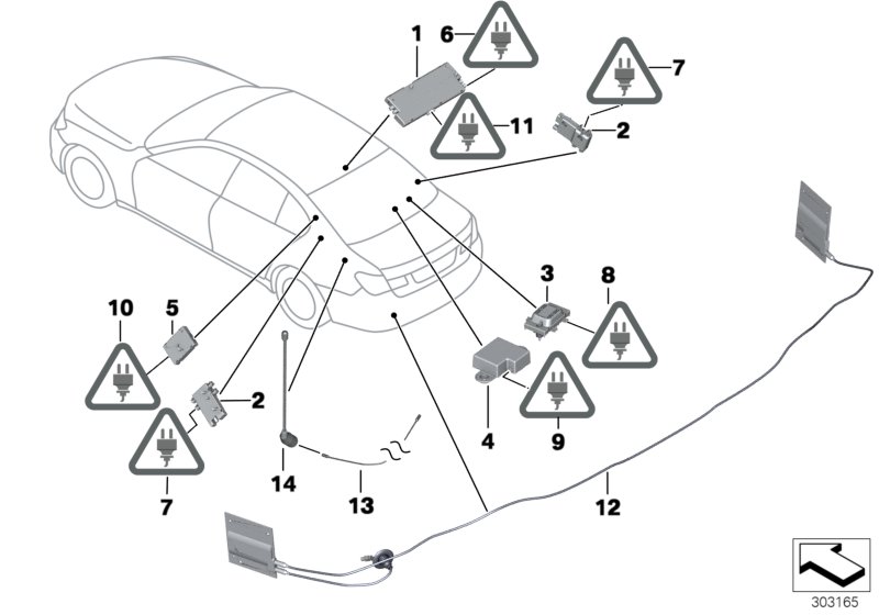 Детали разнесенной антенны для BMW F02N 740Li N55 (схема запчастей)