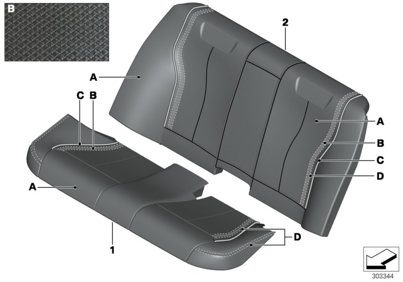 Обивка Individual заднего баз.сиденья для BMW F30N 328i N26 (схема запчастей)