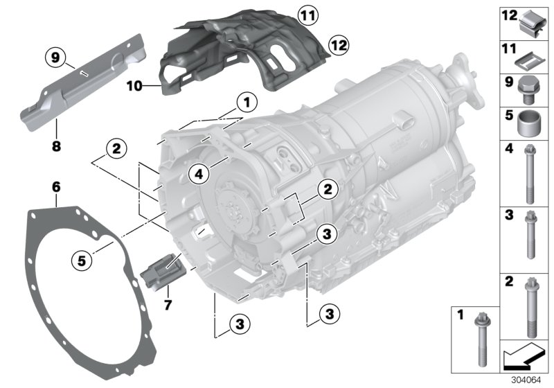 Крепление/дополнит.элементы КПП для BMW F30 Hybrid 3 N55 (схема запчастей)