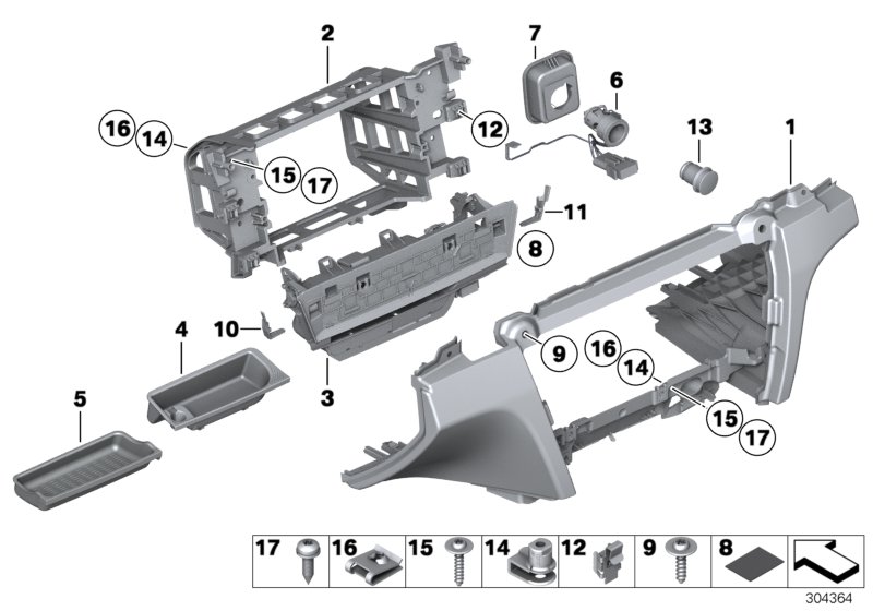 Доп.элементы панели приборов Нж. для BMW F01 730d N57 (схема запчастей)