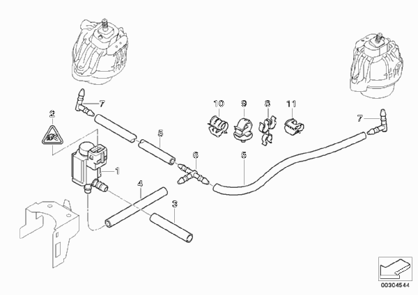 Вакуумное упр.подушкой крепления двиг. для BMW E92N 330xi N53 (схема запчастей)