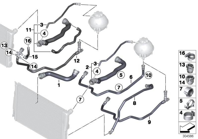 Водяной шланг системы охлаждения для BMW F25 X3 18d N47N (схема запчастей)