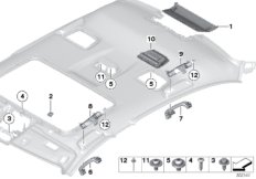 Доп.элементы потолка для BMW F10 525d N47S1 (схема запасных частей)