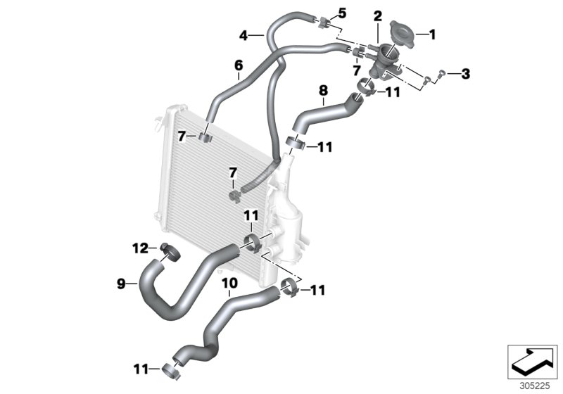 Трубопроводы охлаждающей жидкости для BMW K18 C 650 Sport 16 (0C04, 0C14) 0 (схема запчастей)
