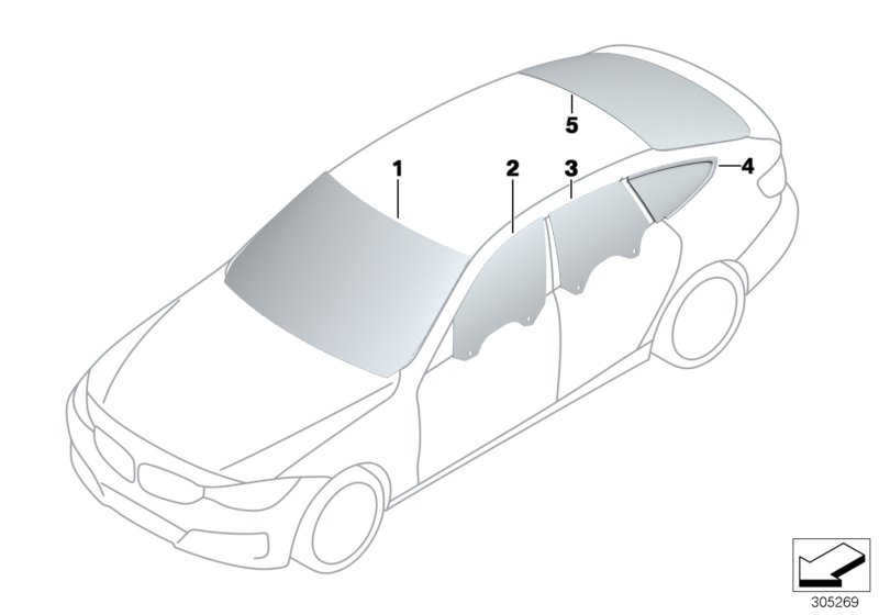 Остекление для BMW F36 420iX N20 (схема запчастей)