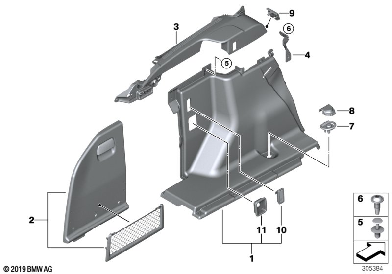 Обшивка багажного отделения Л для BMW F31N 330iX B48 (схема запчастей)