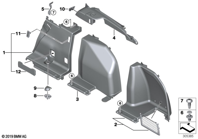 Обшивка багажного отделения П для BMW F31N 330dX N57N (схема запчастей)