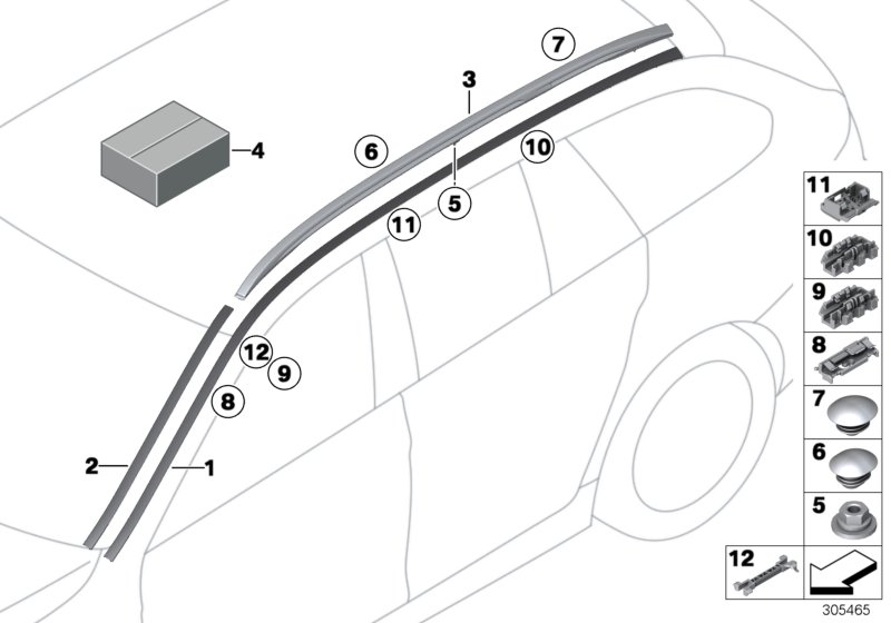 Декоративная планка крыши/леер для BMW F11 525d N47S1 (схема запчастей)