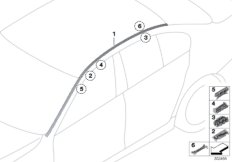 Декоративная планка крыши/леер для BMW F10 530i N53 (схема запасных частей)