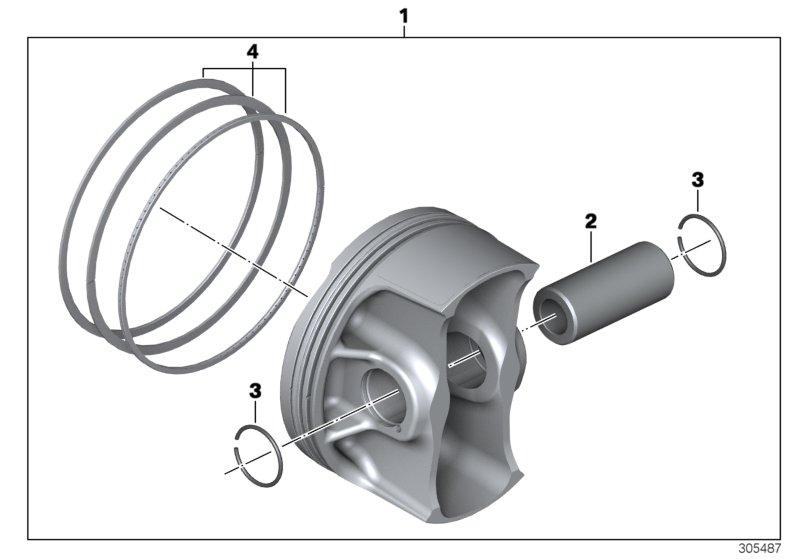 Поршень с кольцами и пальцем для MOTO K52 R 1200 RT (0A03, 0A13) 0 (схема запчастей)