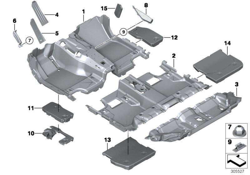облицовка днища для BMW F07N 550iX 4.0 N63N (схема запчастей)