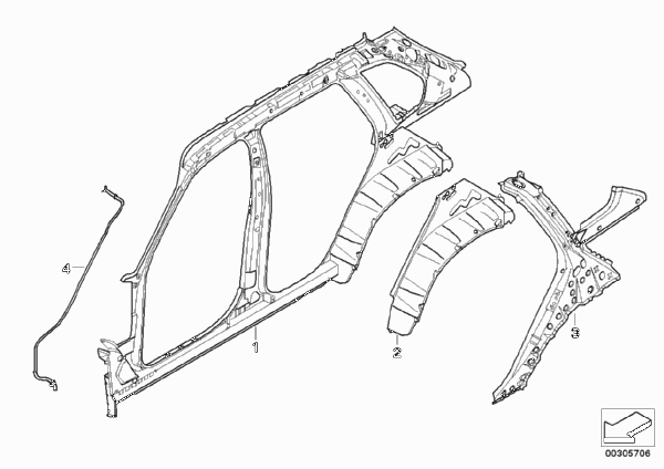 Детали бокового каркаса для BMW E70N X5 50iX N63 (схема запчастей)