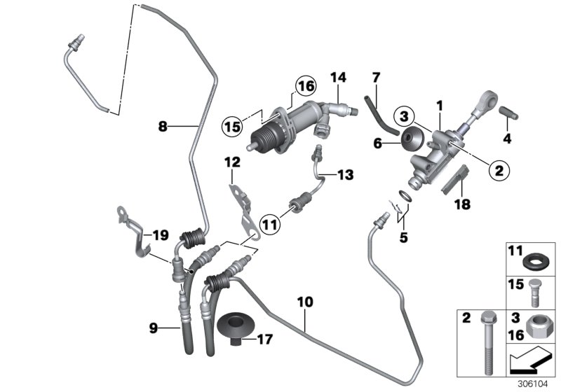 Привод управления сцеплением для BMW F34N 320d B47 (схема запчастей)
