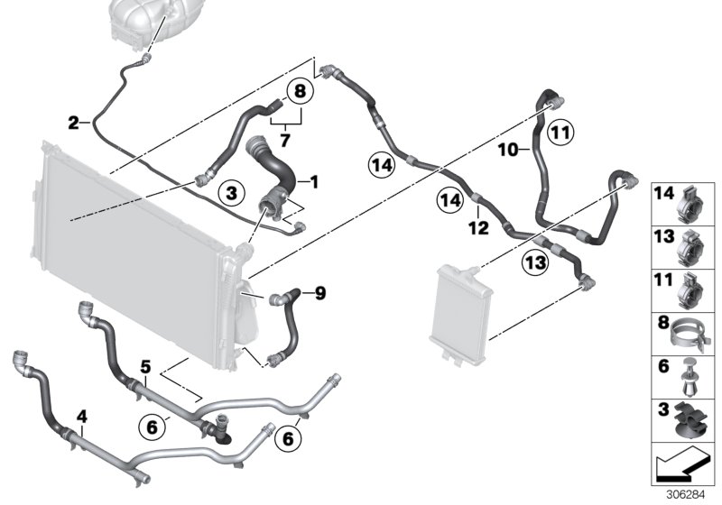 Шланги системы охлаждения для BMW F23 M235i N55 (схема запчастей)