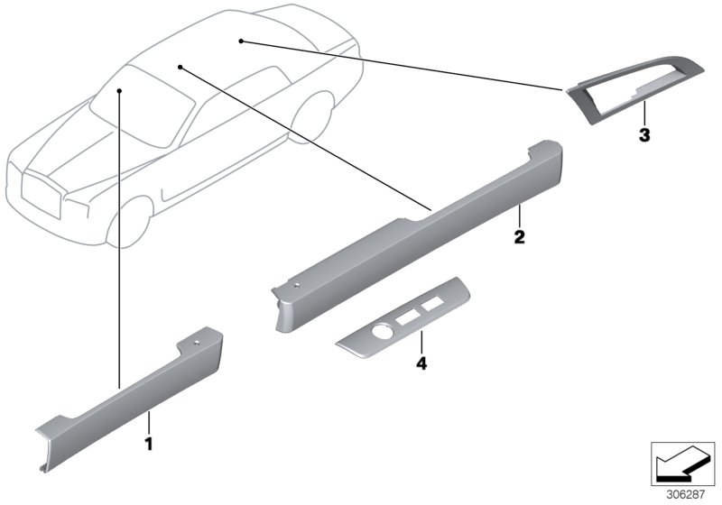 Дер.накладки пояса кузова Внутр для ROLLS-ROYCE RR1 Phantom N73 (схема запчастей)