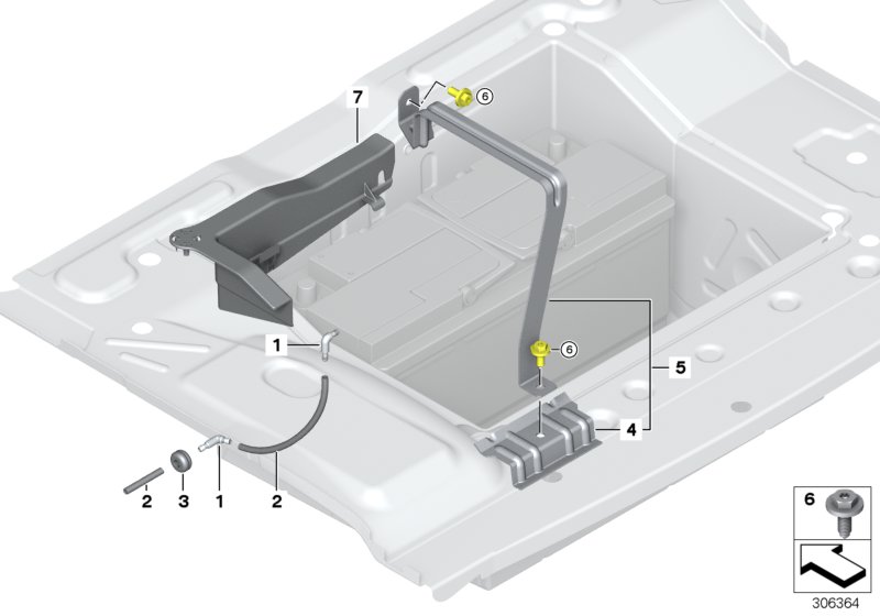 Крепление батареи и дополнит. элементы для BMW F01 750i N63 (схема запчастей)