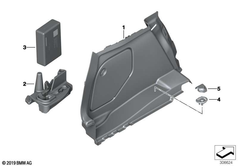 Обшивка багажного отделения Л для BMW F21 114i N13 (схема запчастей)