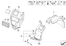 Облицовка передней колесной ниши для BMW E88 125i N52N (схема запасных частей)