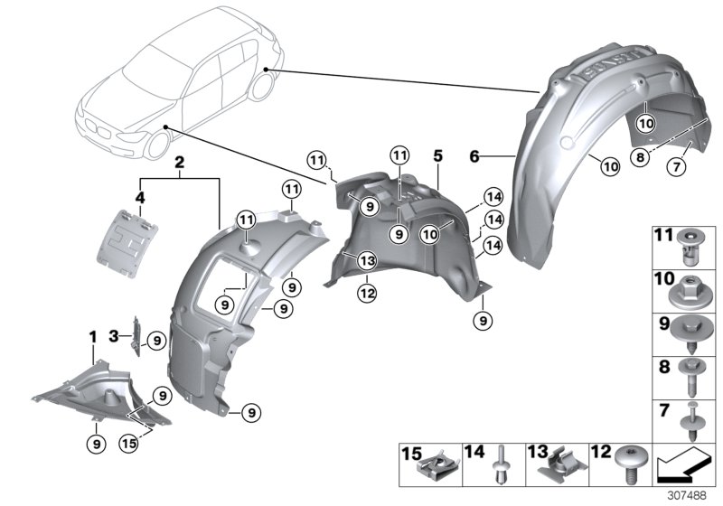 Защитный кожух колесной ниши для BMW MOSP M235i Racing N55 (схема запчастей)