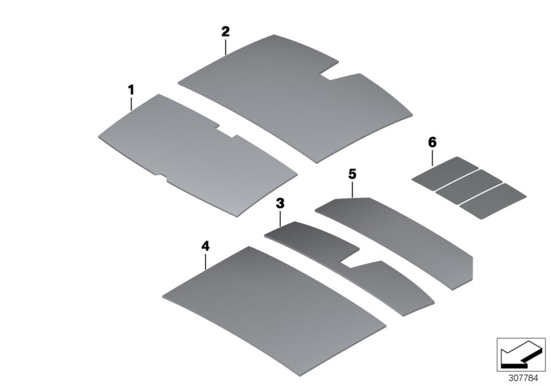 Звукоизоляция крыши для BMW F11 528iX N20 (схема запчастей)