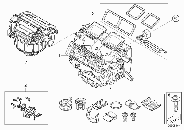 Детали корпуса автом.кондиционера Denso для BMW E90 320i N46 (схема запчастей)