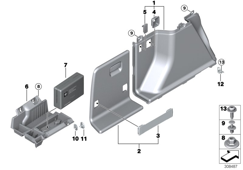 Обшивка багажного отделения Л для BMW F34 328i N20 (схема запчастей)