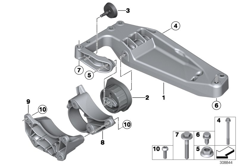 Крепление КПП для BMW F25 X3 18i N20 (схема запчастей)