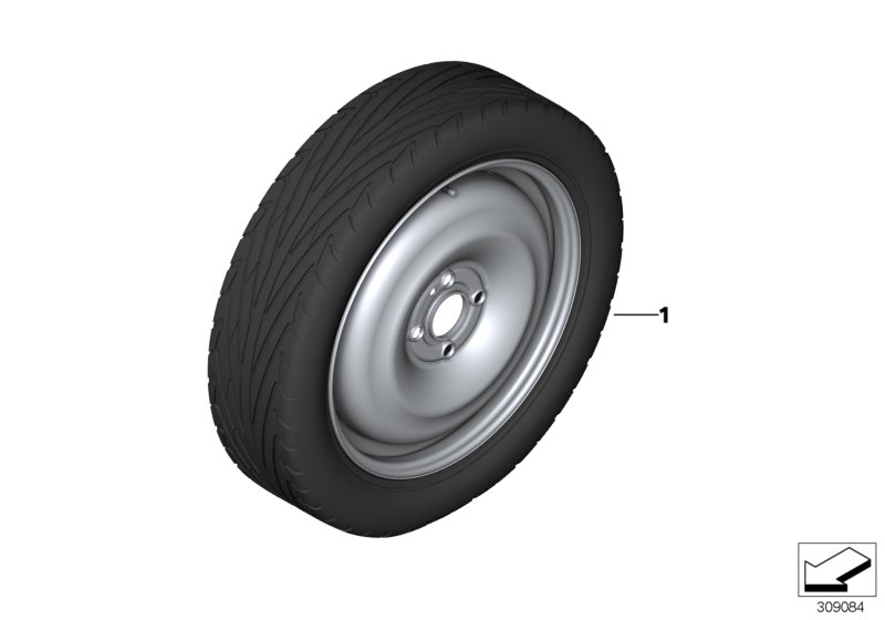 Комплект Аварийное колесо с шиной для MINI R55N One N16 (схема запчастей)