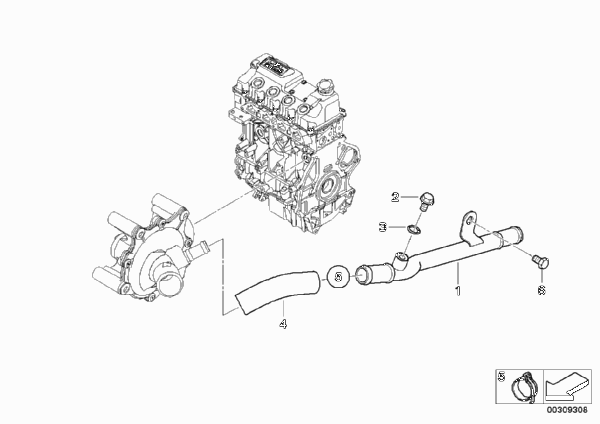 Водяной шланг системы охлаждения для BMW R53 Coop.S JCW GP W11 (схема запчастей)