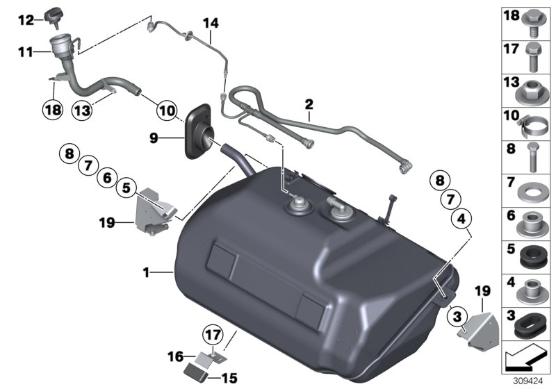 Топливный бак для BMW RR3 Coupé N73 (схема запчастей)