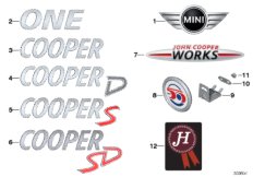 Эмблемы / надписи для BMW R55N Coop.S JCW N14 (схема запасных частей)