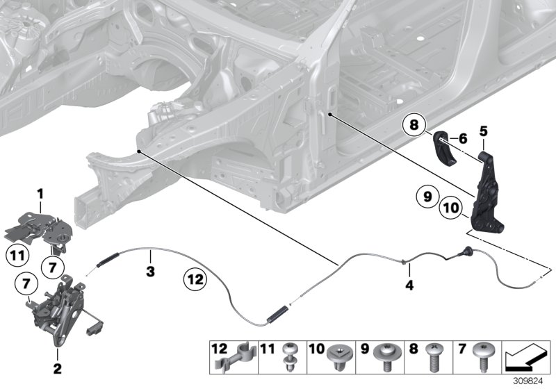 Капот/система замков для BMW RR4 Ghost EWB N74R (схема запчастей)
