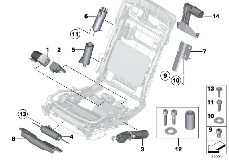 Э/оборудование и приводы сиденья Зд II для BMW RR1 Phantom EWB N73 (схема запчастей)