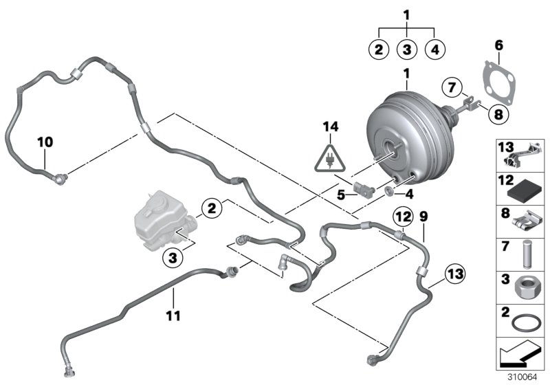 Вакуумный усилитель тормозов для BMW F10 535i N55 (схема запчастей)