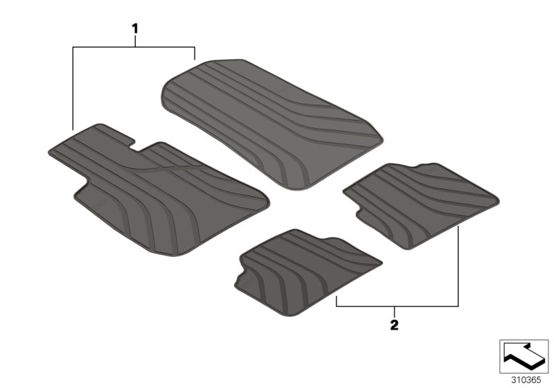Ножной коврик, всепогодный для BMW E93 325i N52N (схема запчастей)