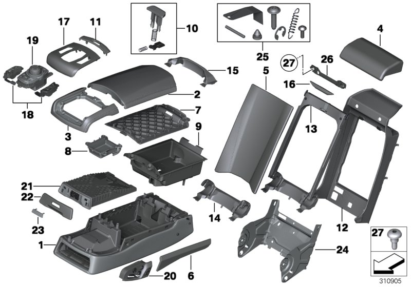 Подлокотник заднего сиденья многофункц. для BMW F02 730Ld N57 (схема запчастей)