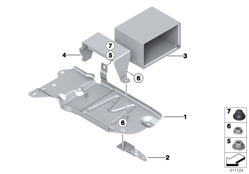 Крепление и доп. элем. для 2-й батареи для BMW F07 535iX N55 (схема запчастей)