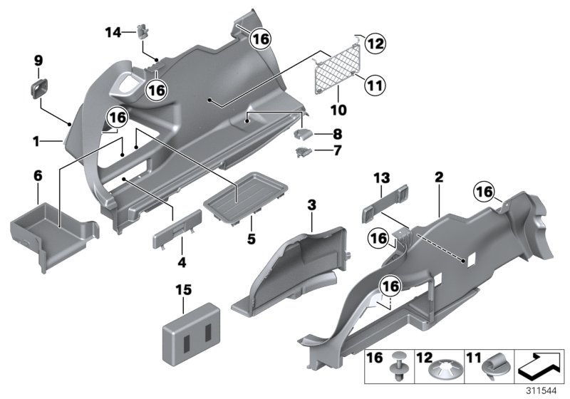 Обшивка багажного отделения Бок для BMW F30 Hybrid 3 N55 (схема запчастей)
