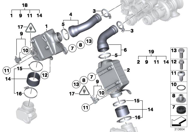 Охладитель наддувочного воздуха для BMW F04 Hybrid 7L N63 (схема запчастей)