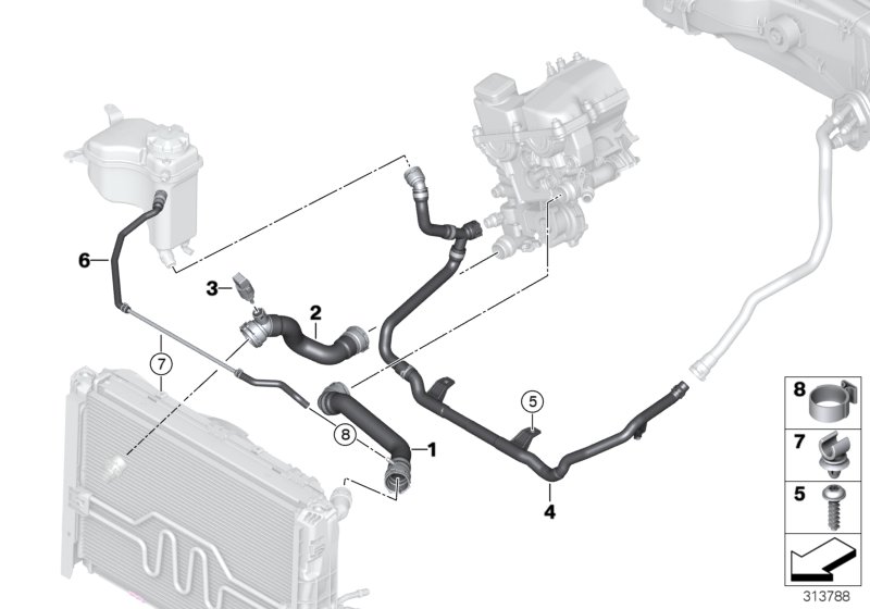 Шланги системы охлаждения для BMW E87 116i N45 (схема запчастей)