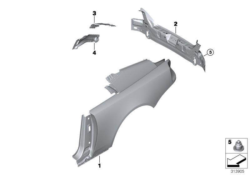 Крыло/облицовка задней части для BMW RR5 Wraith N74R (схема запчастей)