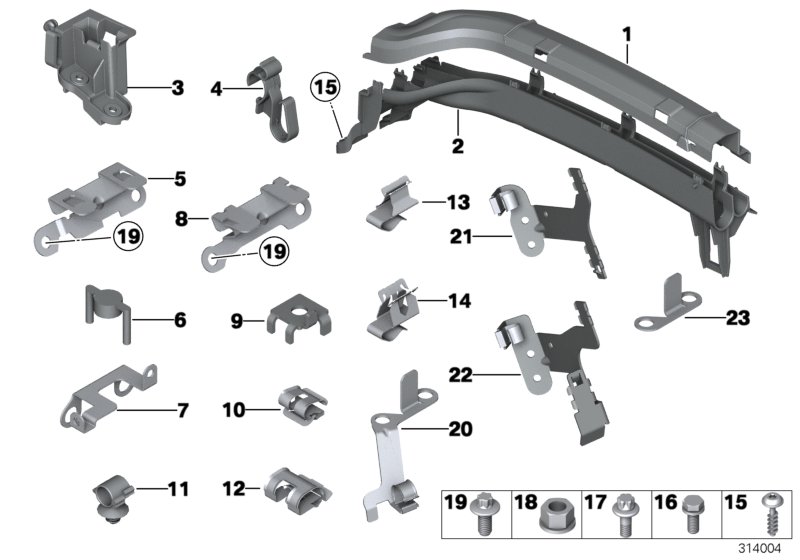 Элементы крепления жгута проводов для BMW F02N Hybrid 7L N55 (схема запчастей)