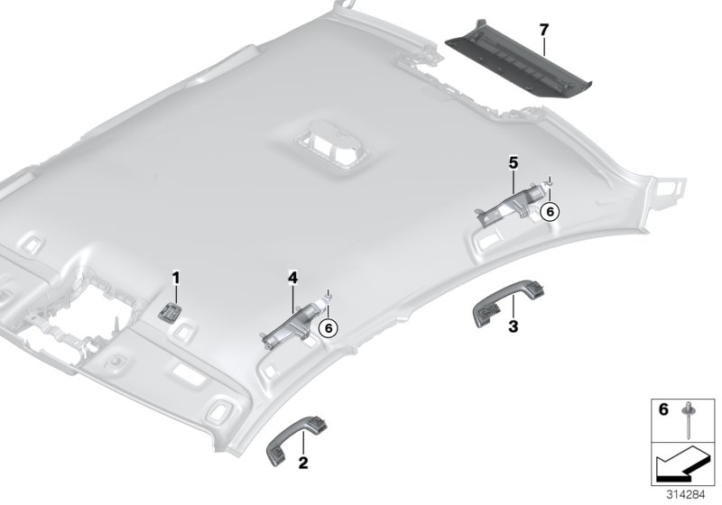 Доп.элементы потолка для BMW F10N 530dX N57N (схема запчастей)