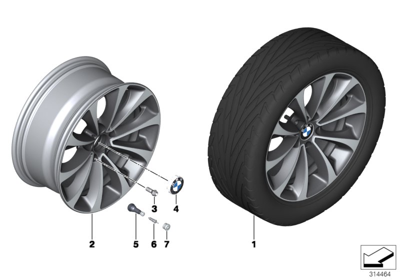 Л/с диск BMW турбинный дизайн 452 - 18'' для BMW F10 525d N57 (схема запчастей)