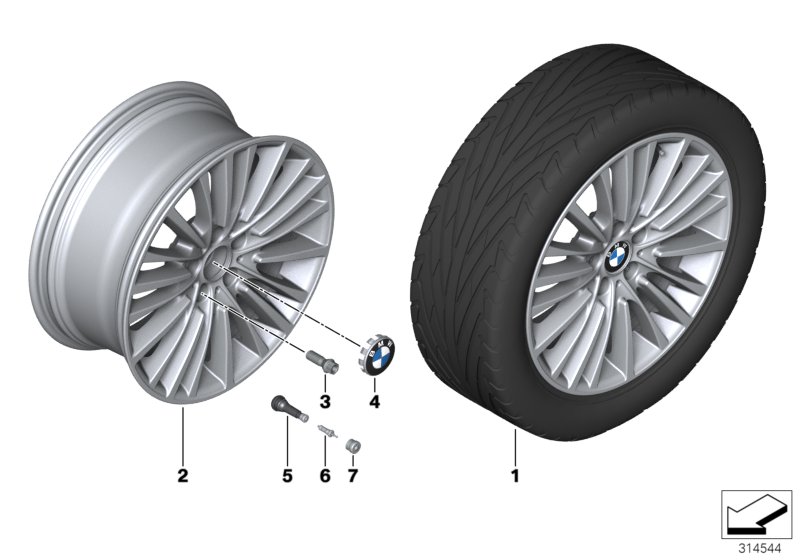 Л/с диск BMW многоспицевый 455 - 19'' для BMW F13 650iX 4.4 N63N (схема запчастей)