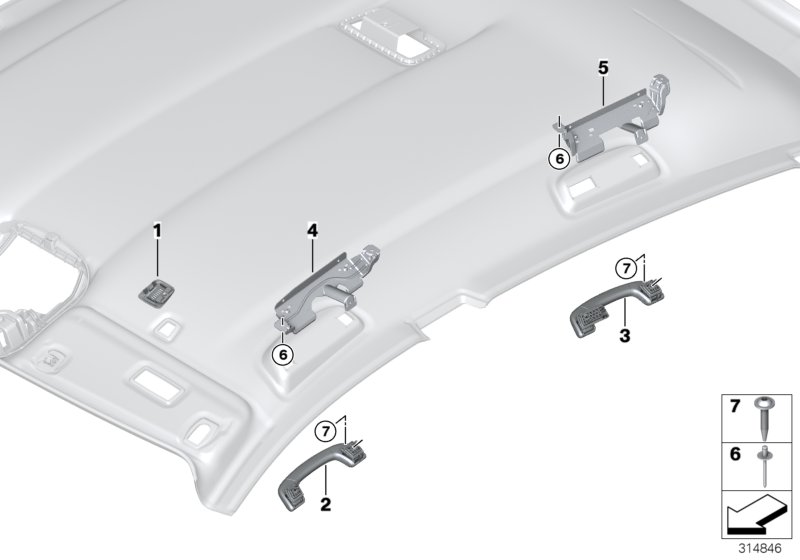 Доп.элементы потолка для BMW F07N 530dX N57N (схема запчастей)