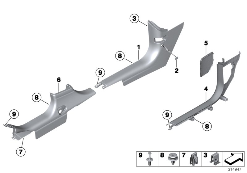 Боковая обшивка пространства для ног для BMW R60 Cooper ALL4 N16 (схема запчастей)