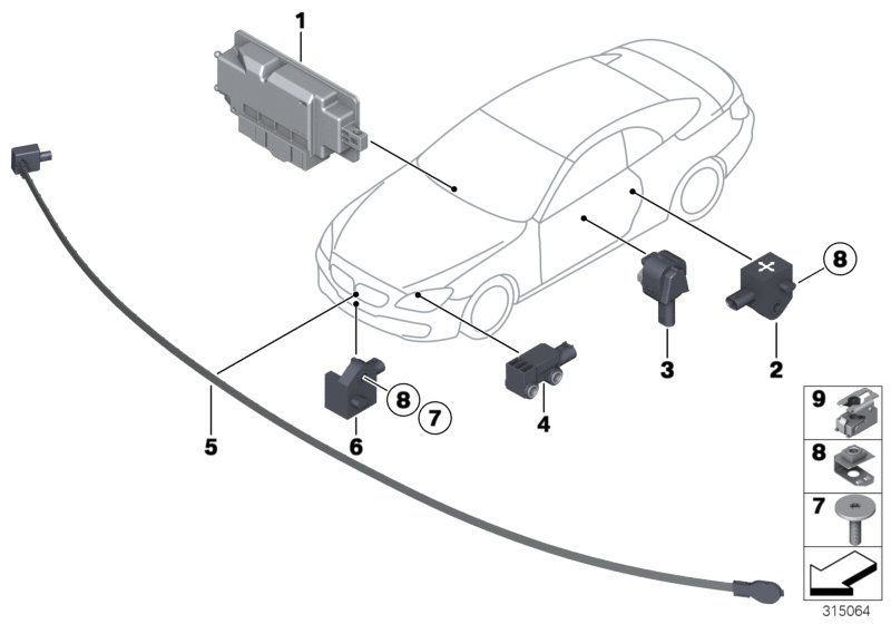 Электрические детали НПБ для BMW F12N 640dX N57Z (схема запчастей)